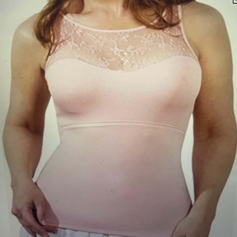 Spanx Hide and Sleek Lace Inset Pink Shaping Tank Top Size XL